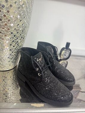 Giuseppe Zanotti Black Glitter Lace-Up Ankle Boots